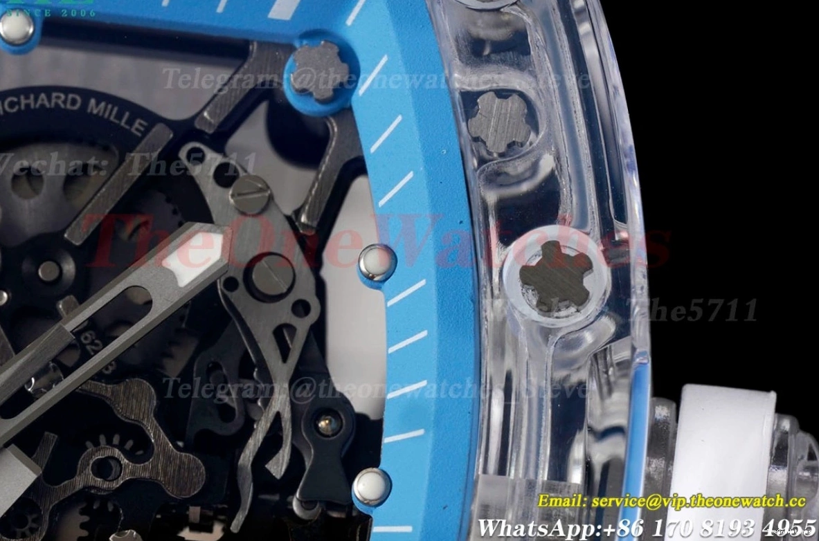 White Blue Rubber With Clone Strap Dial Transparent Skeleton RMSF RM35-01 RMUL2 0127